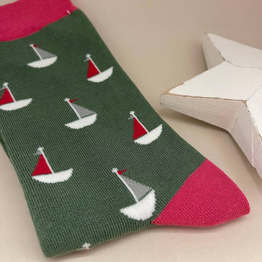 Men's Bamboo Little Boats Socks In Hunter Green By Nest Gifts