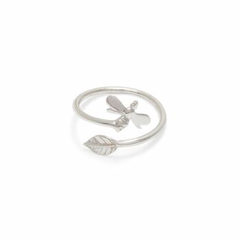 Adjustable Bee And Leaf Ring In Sterling Silver, 3 of 4