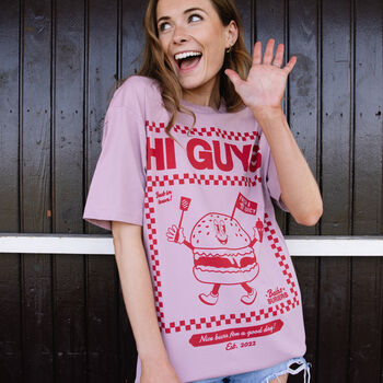 Hi Guys Unisex Burger Graphic T Shirt, 3 of 3