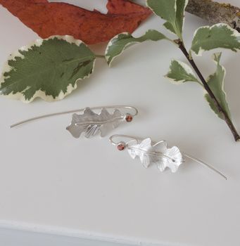 Silver Oak Leaf And Red Garnet Earrings, 2 of 11