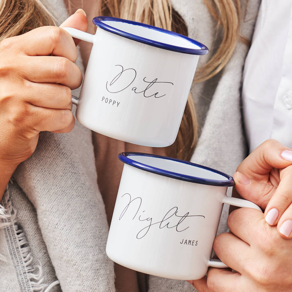 Set Of Two Personalised Enamel Date Night Mugs