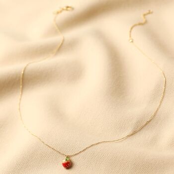 Gold Plated Tiny Strawberry Charm Necklace, 3 of 5