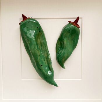 Hand Sculpted Ceramic Wall Art: Olive Green Peppers, 5 of 5