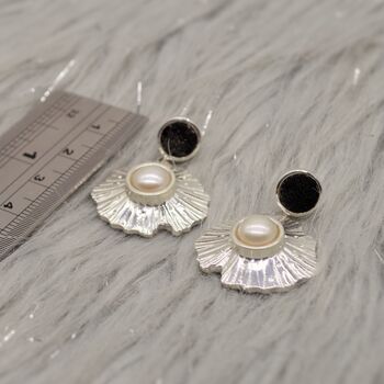 Pearl, Raw Black Onyx Sterling Silver Earrings, 3 of 6