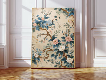 Set Of Two Chinoiserie Golden Floral Bird Art Prints, 4 of 4