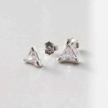 Sterling Silver Cubic Zirconia Triangle Stud Earrings, 4 of 5