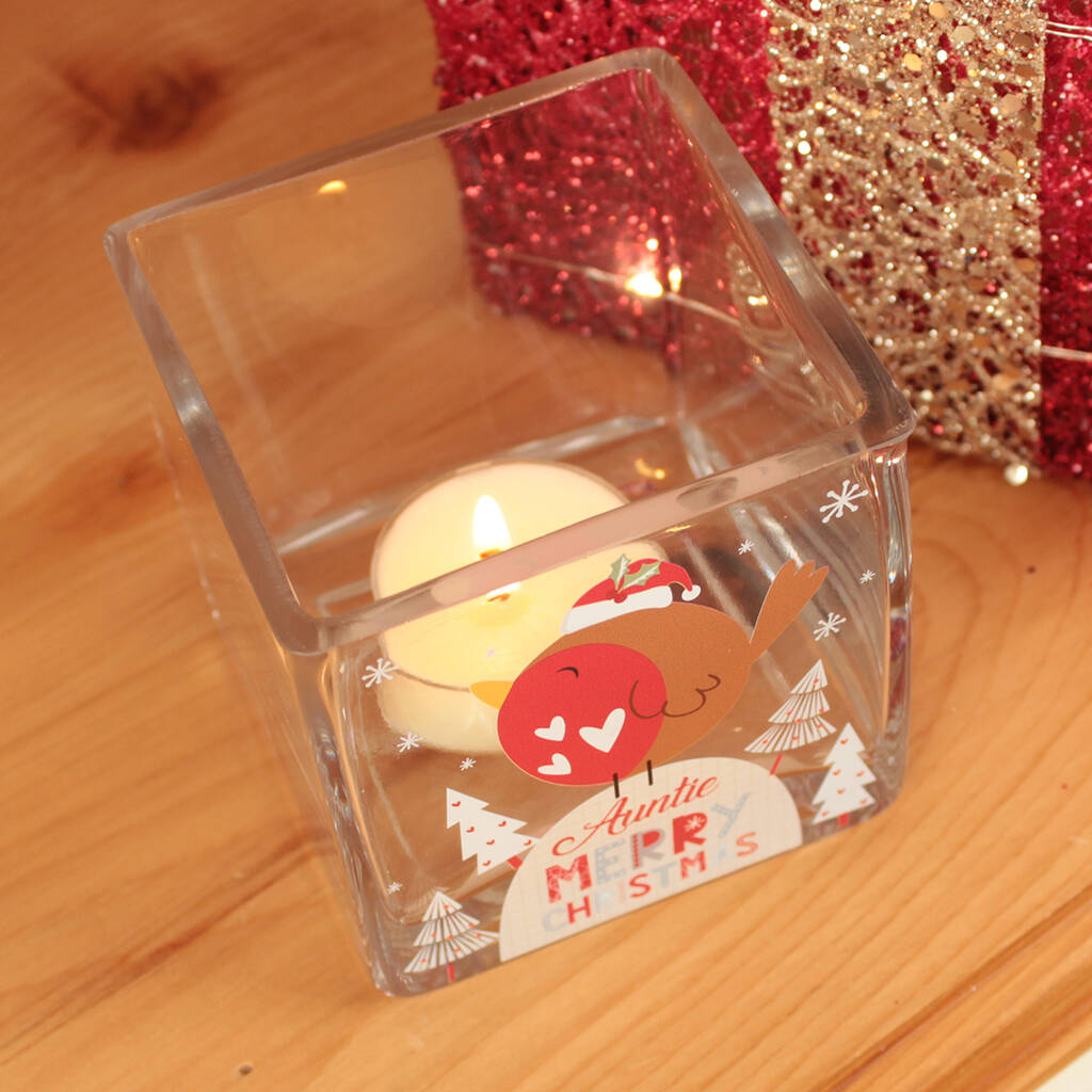 Personalised Christmas Robin Tea Light Holder By Love Lumi Ltd