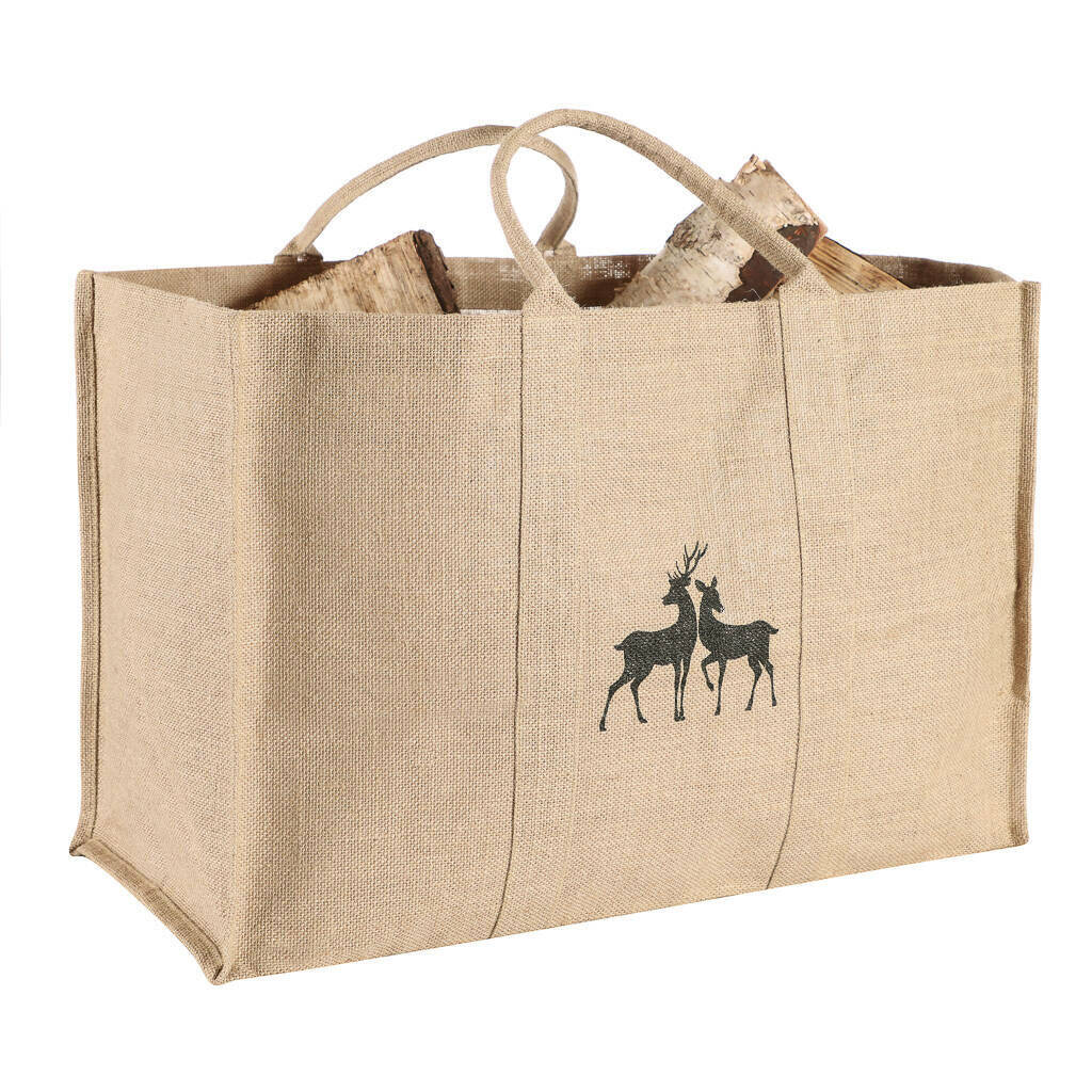 Personalised Natural Jute Log Carrier Bag By Dibor