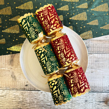 Elegant Green And Red Christmas Crackers Set Of Six, 5 of 6
