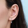 Sterling Silver Blue Opal Droplet Huggie Hoop Earrings, thumbnail 8 of 12