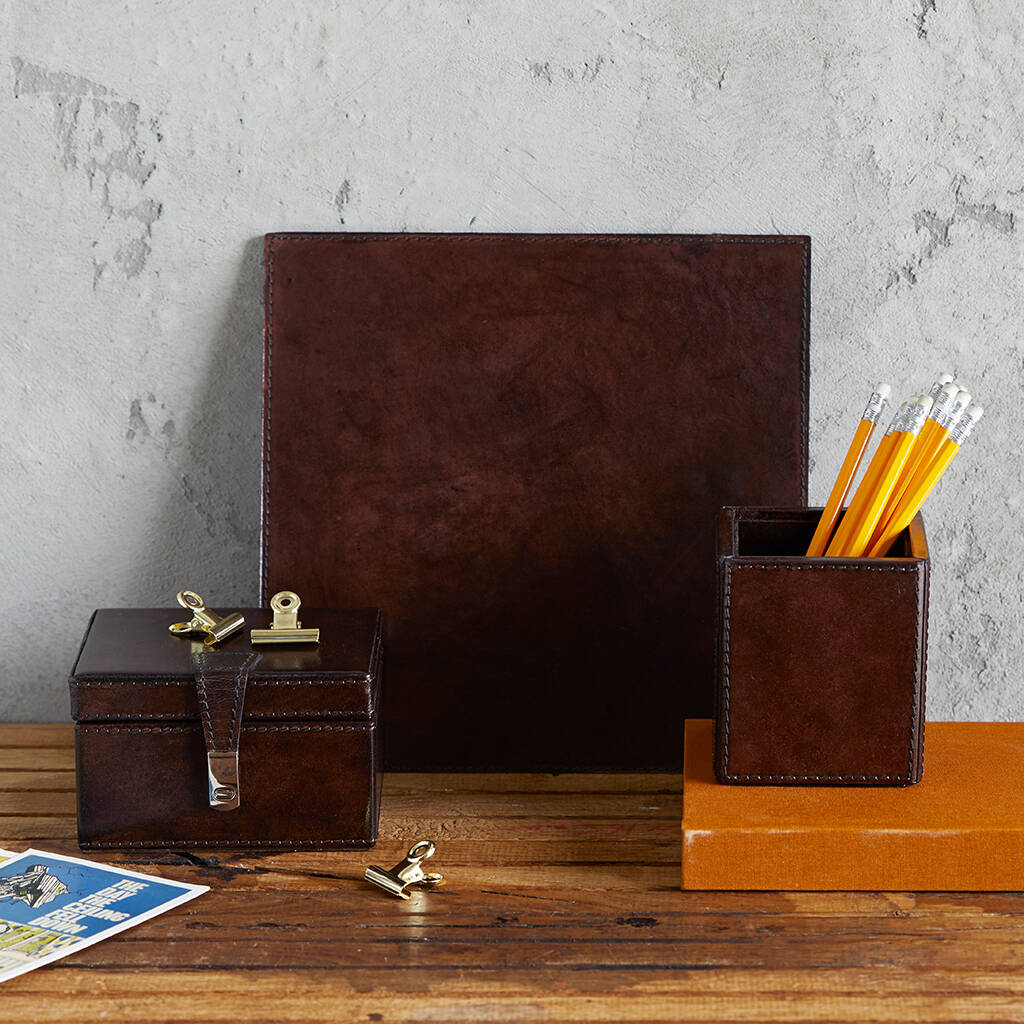 Dark Brown Leather Desk Set By Life of Riley