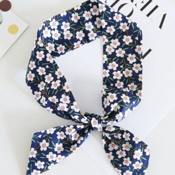 Blue Floral Thin Neck And Hair Tie Scarf, 5 of 10