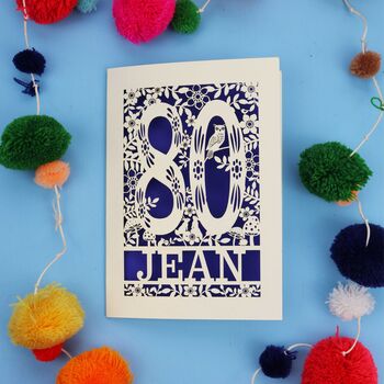 Personalised 80th Birthday Card Papercut Woodland Design, 7 of 10