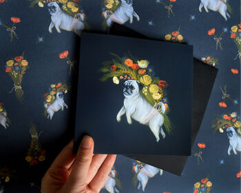 Floral Pug Greetings Card, 4 of 5