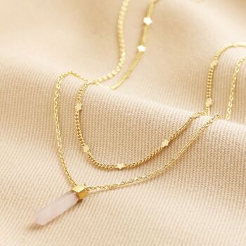 Gold Stainless Steel Double Rose Quartz Point Necklace, 3 of 4
