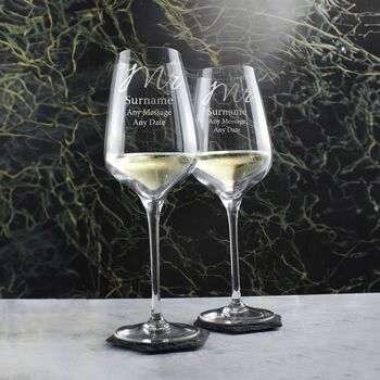 Personalised Mr And Mr Wedding Wine Glasses, 5 of 6