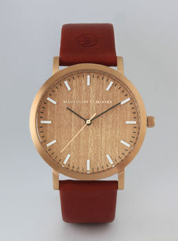 Classic Rose Gold Red Vintage Unisex Wood Watch, 5 of 11