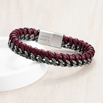 Personalised Woven Leather And Stainless Steel Bracelet, 2 of 9