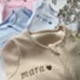 Personalised Heart Baby Zip Sleepsuit | Newborn Gift, thumbnail 1 of 6