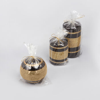 G Decor Black And Gold Striped Glitter Glass Candles, 7 of 7