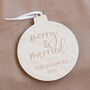 Personalised Wooden Merry And Married Christmas Bauble, thumbnail 3 of 4