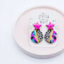 Pink Star Earrings With An Animal Print Abstract Drop, thumbnail 1 of 7
