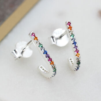 Sterling Silver Rainbow U Stud Earrings, 2 of 4