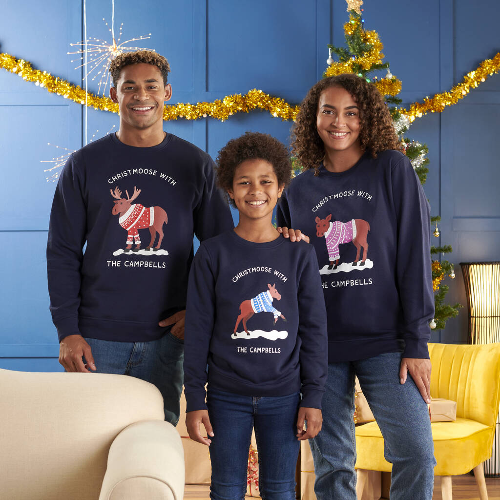 Personalised Cotton Moose Family Adult Christmas Jumper