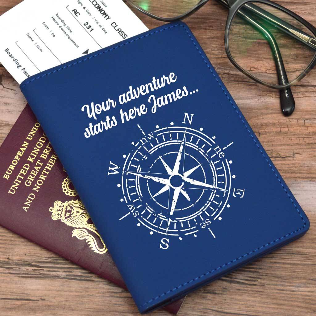 Personalised Passport Holder Compass Design By