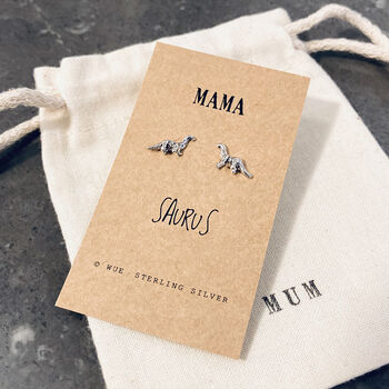 Sterling Silver Dinosaur Earrings With Choice Of Message Card, 2 of 7
