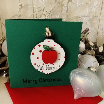 Personalised Christmas Card Wooden Teacher Decoration, 3 of 5