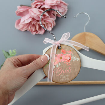Personalised Wood Wedding Hanger Tag Peach, 2 of 4