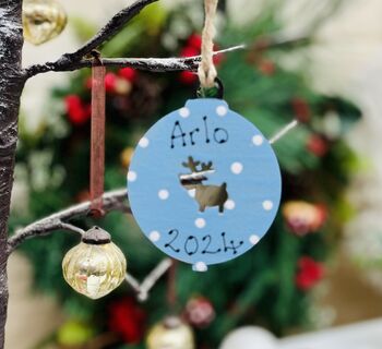 Personalised Reindeer Bauble Christmas Decoration 2024, 2 of 3