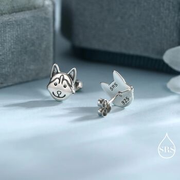 Husky Sterling Silver Stud Earrings, 4 of 11