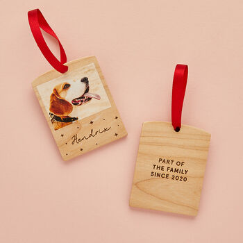 Personalised Wooden Photo Block Christmas Bauble, 2 of 8