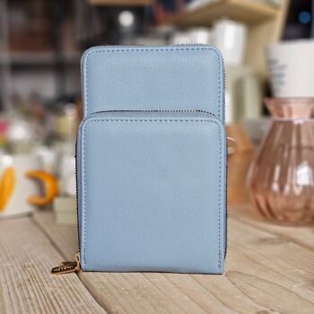 Cross Body Double Zipped Mobile Phone Bag In Light Blue, 2 of 2