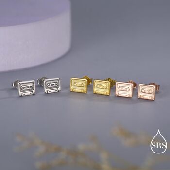 Sterling Silver Retro Music Cassette Tape Stud Earrings, 6 of 12