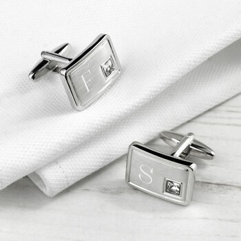Personalised Silver Plated Cufflinks With Crystal, 6 of 7