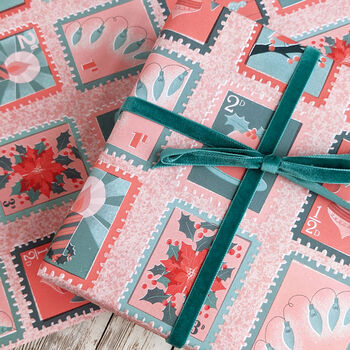 Midcentury Stamps Christmas Wrapping Paper, 3 of 3