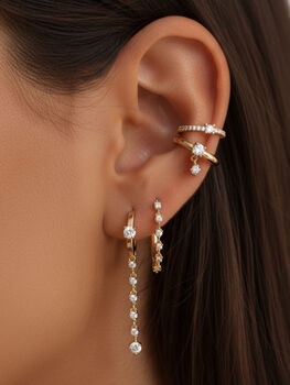 Women's Ear Cuffs Set With Dangling Stone Charms In 18k Gold, 2 of 4