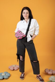 Floral Pink And Green Sling Bag Waxed Cotton Bag, 3 of 4