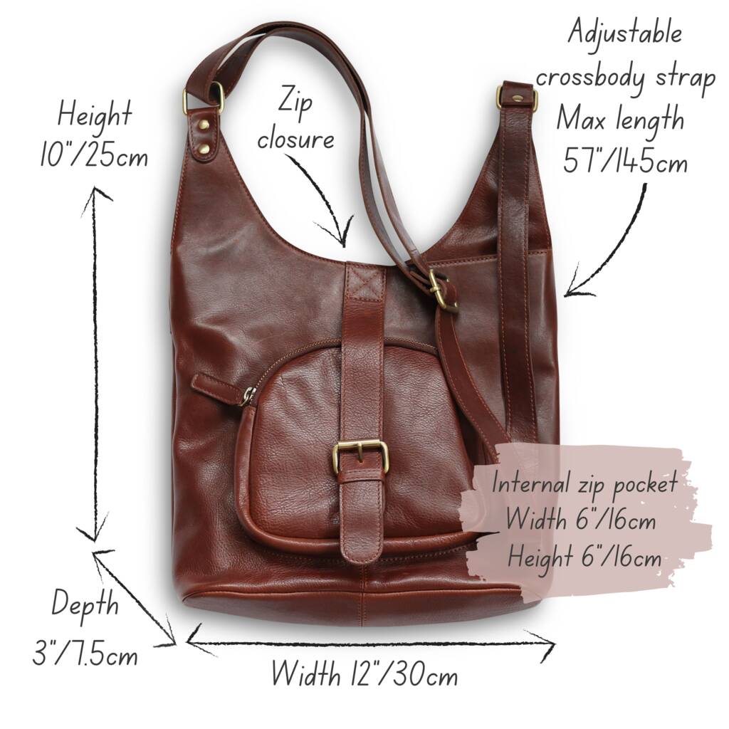 Leather Shoulder Bag With Pockets, Dark Brown By The Leather Store