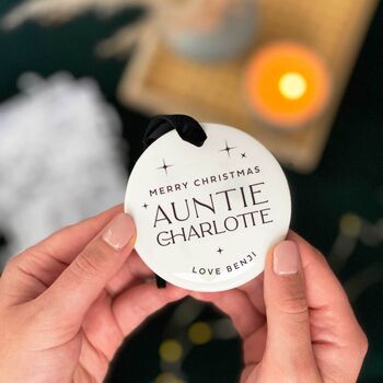 Personalised Ceramic Christmas Bauble For Auntie Or Uncle, 3 of 10