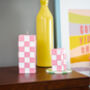 Chunky Pillar Candle In Pink Check, thumbnail 5 of 5