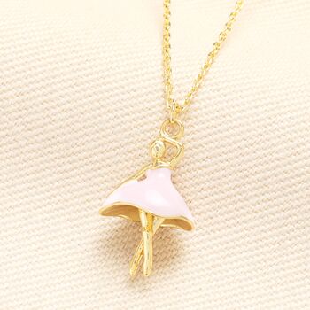 Pink Enamel Ballerina Pendant Necklace In Gold, 2 of 3