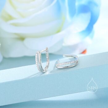 Double Huggie Hoop Cz Earrings In Sterling Silver, 2 of 12