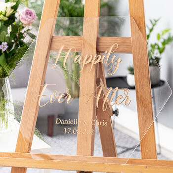 Happily Ever After Engraved Hexagon Wedding Sign, 2 of 2
