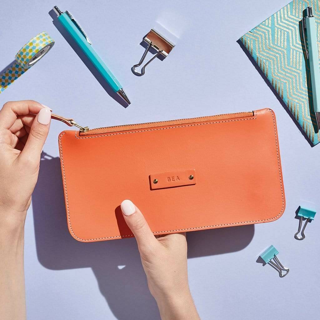 orange leather pouch