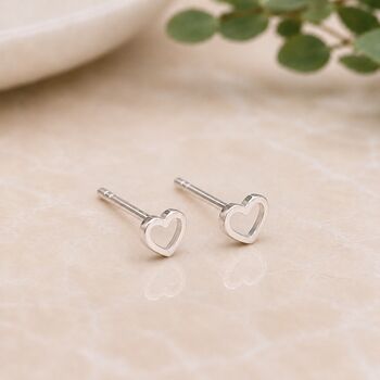 Tiny Sterling Silver Open Love Heart Stud Earrings, 2 of 9