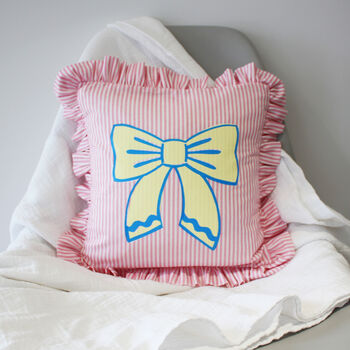 Frilled Striped Cotton Bow Cushion, 10 of 10